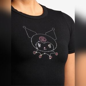 Black Mall Goth Kuromi crop top with rhinestone detail
